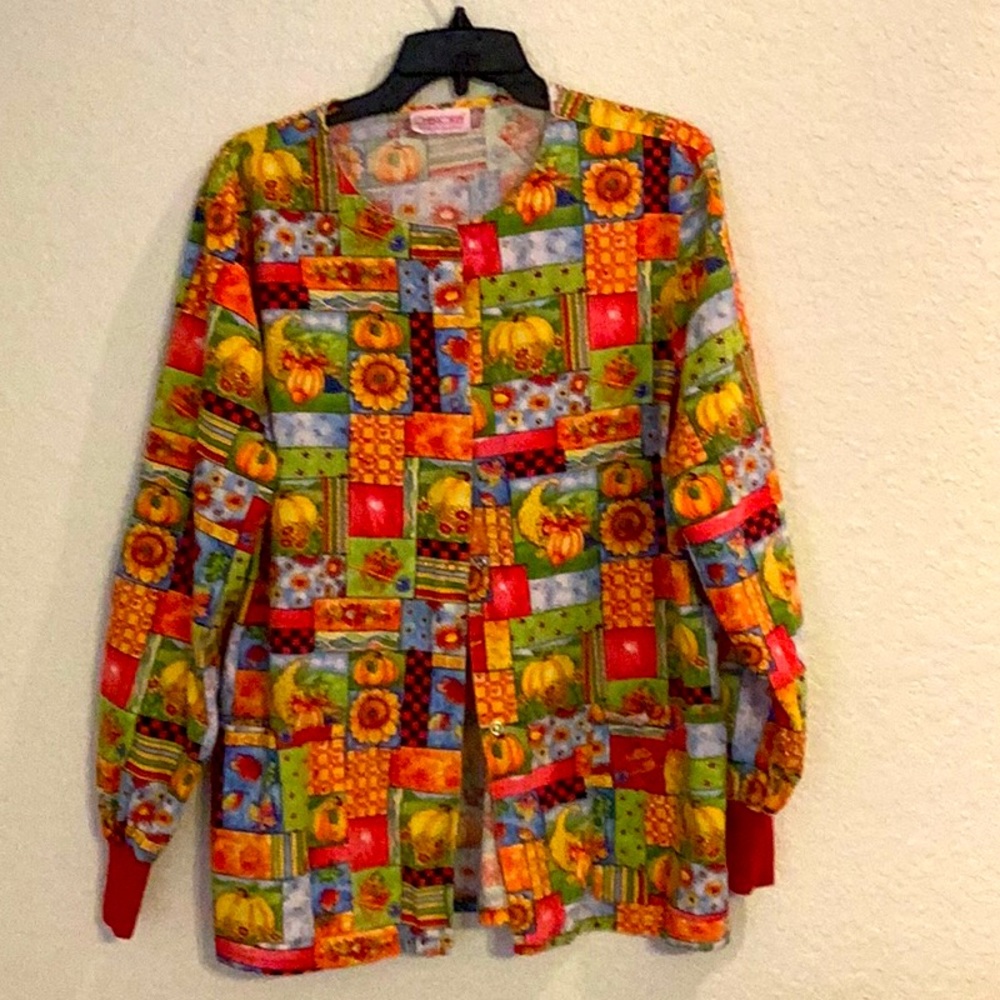 Autumn scrub jacket pumpkin and sunflowers